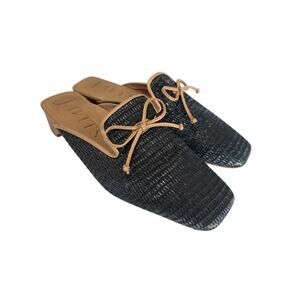 Eric Javits Isla Mule Black Raffia Bow Slide Heel Comfort Designer Flats Size 9